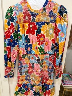 FARM Rio Sunny Daisies Smocked Mini Dress XS NWT Floral Long Sleeve